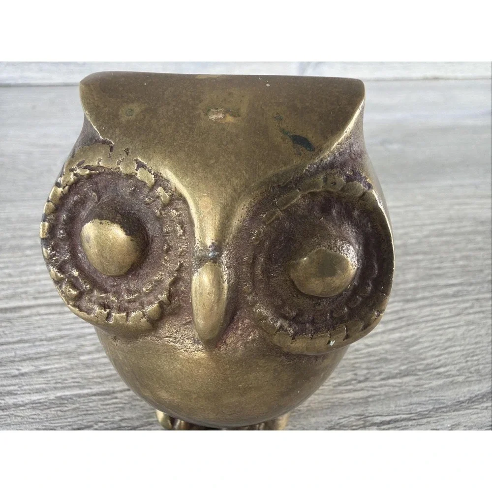 Small Vintage Brass Owl Figurine Paperweight 2.5